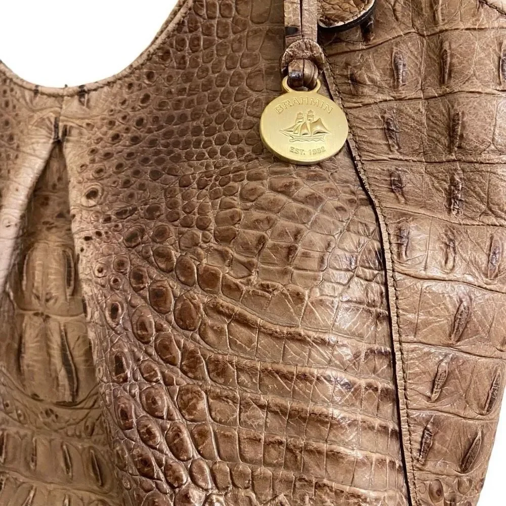 Brahmin Anne Melborne Croco Hobo in Toasted Almond